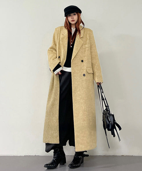 Golden Texture Double Breasted Long Coat