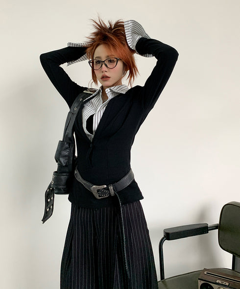 Stripe Layered Top & Wide Pinstripe Pants Series