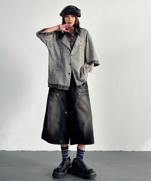 Grid Lapel Blouse
