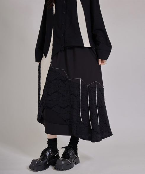 Layered Texture Line Flare Skirt