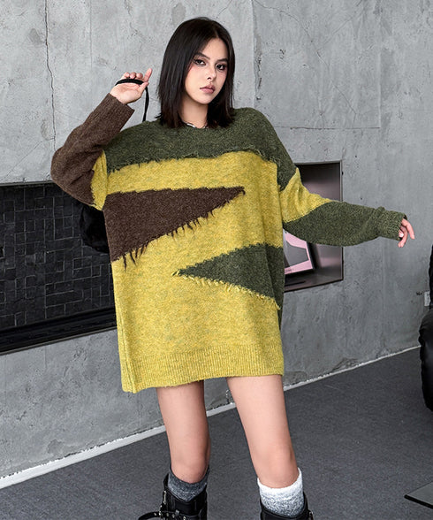 Frayed Contrast Knit Top