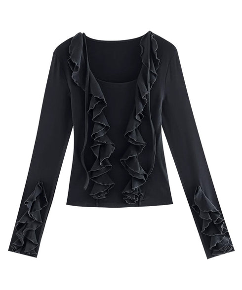 Ruffle Trim Slim Fit Top