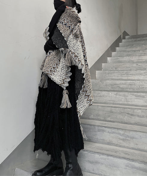 Multi Pattern Knit Cape