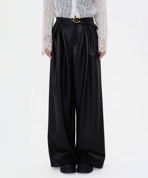 Glossy Pleated Wide Pants