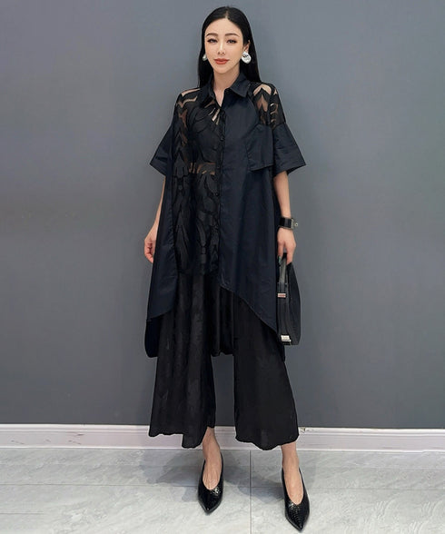 Sheer Panel Asym Cut Blouse