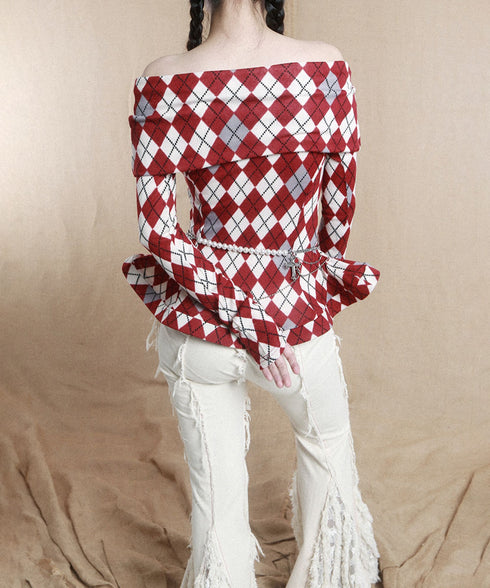 Argyle Off-Shoulder Fit Top