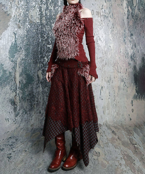 Feather Trim Offshoulder Knit Top