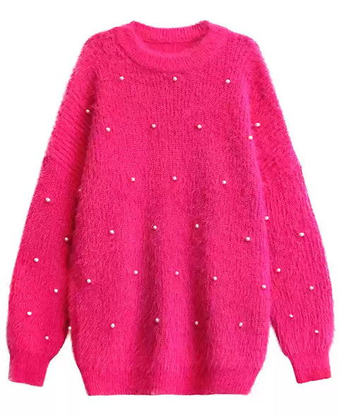 Pearl Accent Fuzzy Sweater