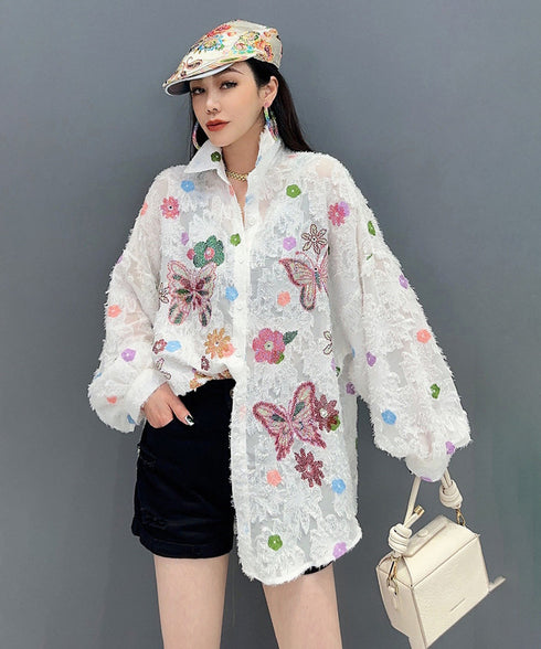 Floral Butterfly Fringe Blouse