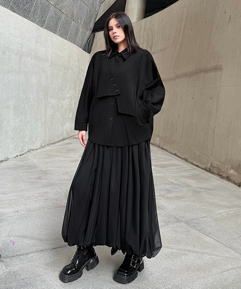 Sheer Pleated Balloon Skirt