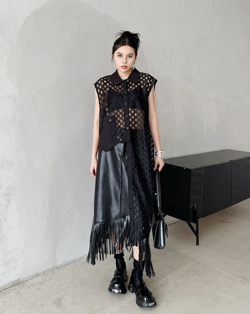 Eyelet Mesh Sleeveless Shirt