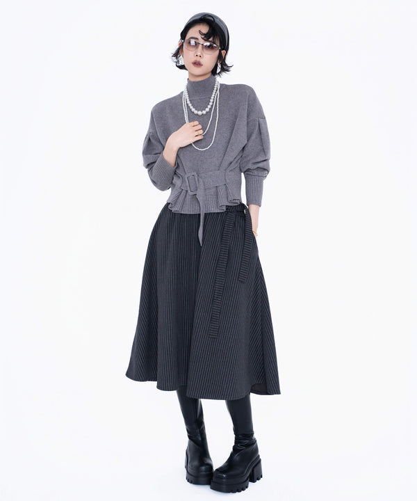 Pinstripe Flared Midi Skirt