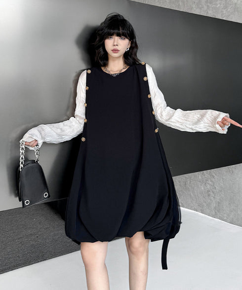 Side Button Balloon Dress