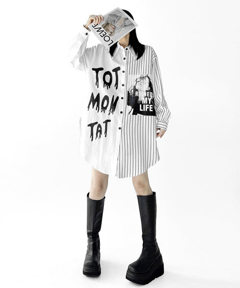 Split Print Stripe Shirt