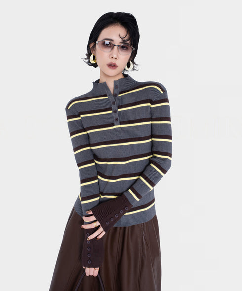 Stripe Thumbhole Rib Top