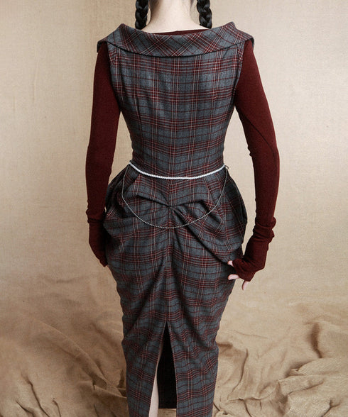 Plaid Draped Corset Dress