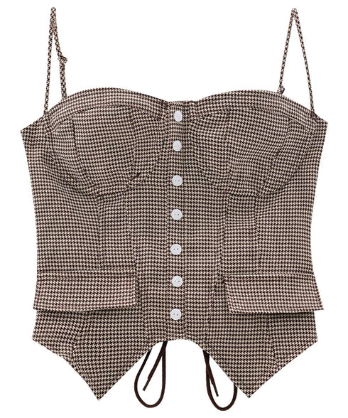Houndstooth LaceUp Corset Top