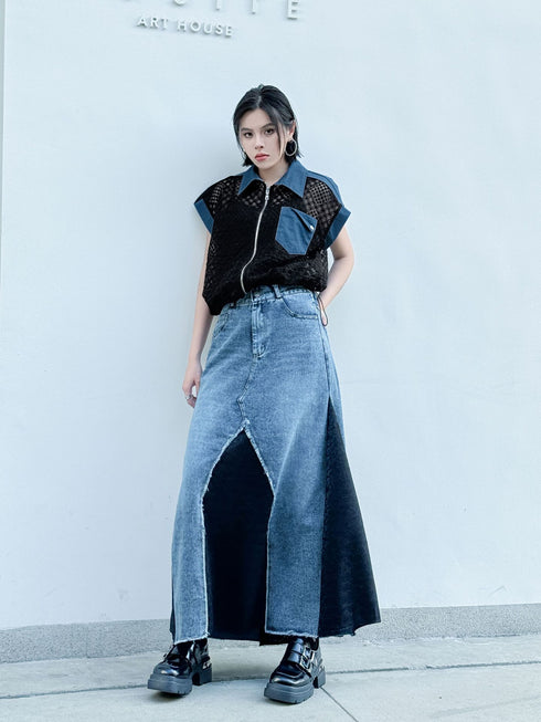 Mesh Contrast Zip Top