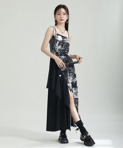 Graphic Slit Camisole Dress