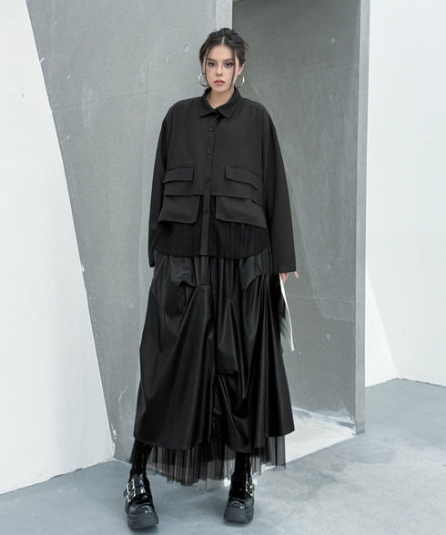 Layered Pocket Mesh Blouse