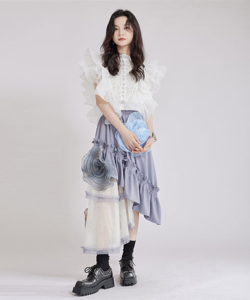 Floral Ruffle Lace Blouse