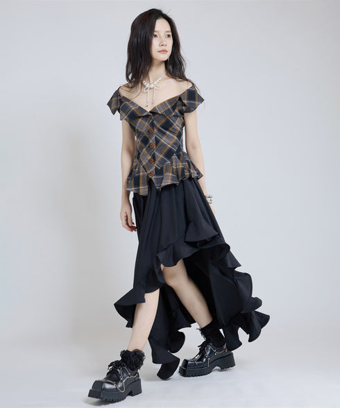 Fold Collar Peplum Top