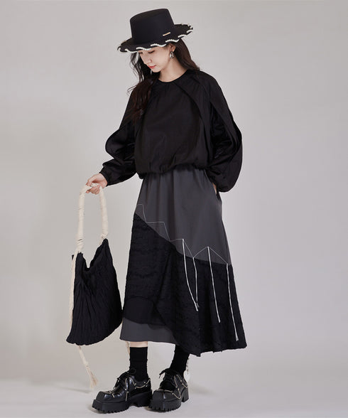 Layered Texture Line Flare Skirt