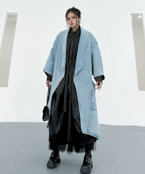 Washed Long Denim Coat