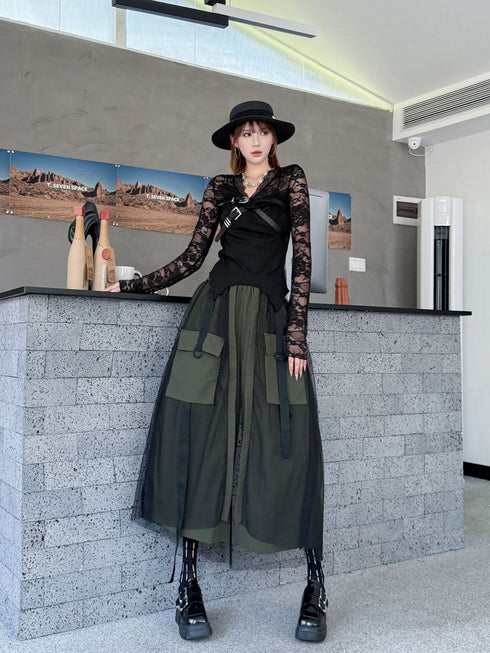 Black Mesh Layered Skirt