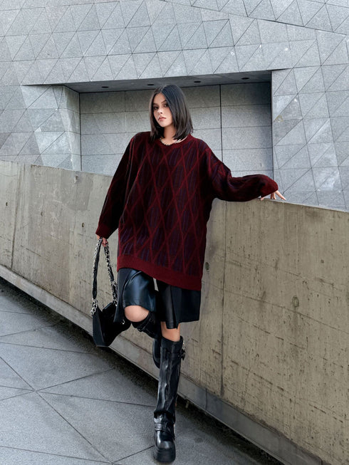 Geometric Pattern Knit Sweater