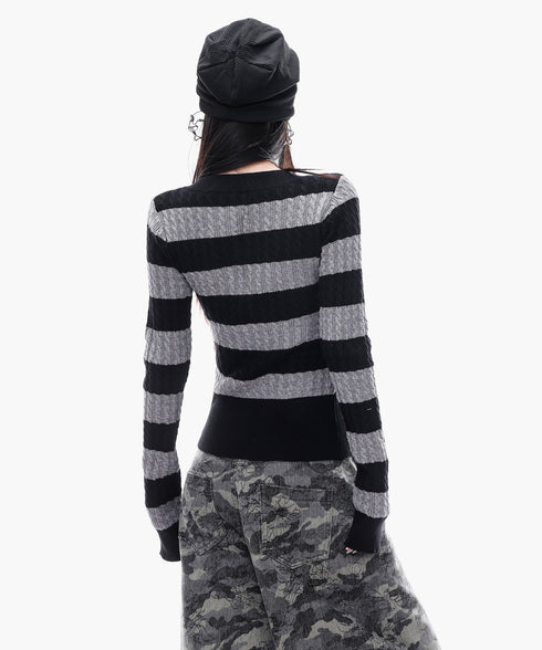 Cable Stripe VNeck Top