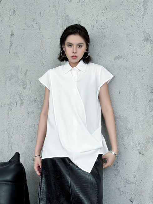 Drape Front Cap Sleeve Blouse