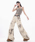 Speckled Panel Wide Denim Pants
