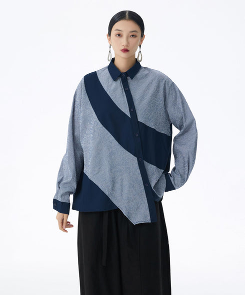 Diagonal Panel Sheer Shirt
