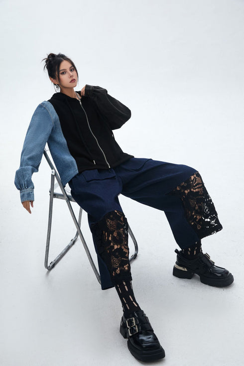 Patchwork Denim Hoodie