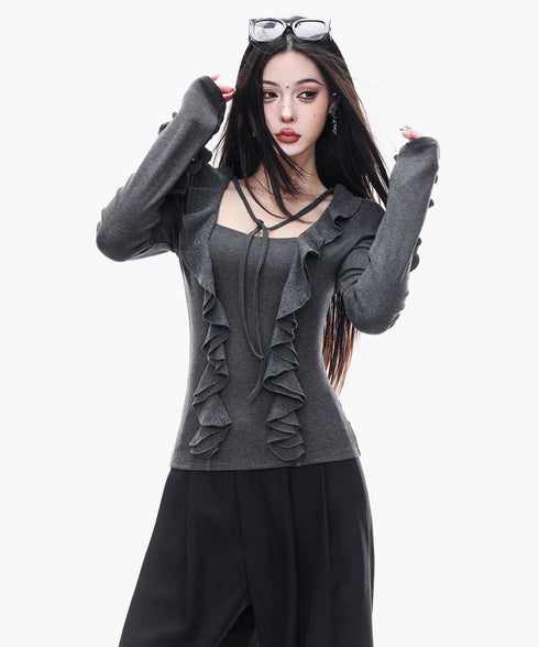 Ruffle Trim Slim Fit Top