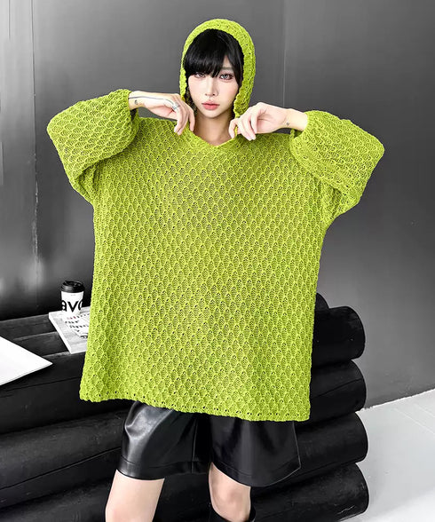 Textured Knit Hoodie Top