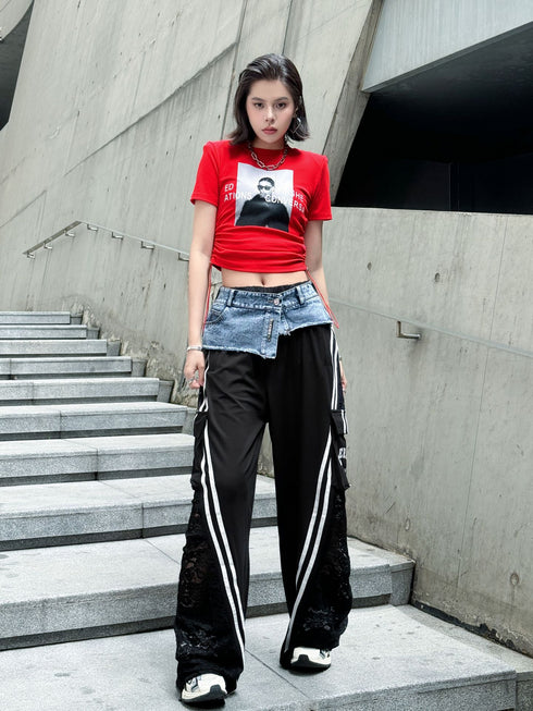 Hybrid Denim Lace Track Pants