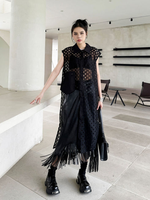 Eyelet Mesh Sleeveless Shirt