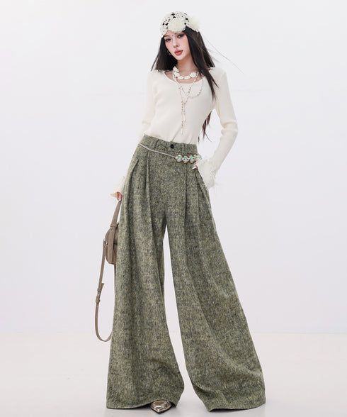 Tweed Tuck Wide Slacks