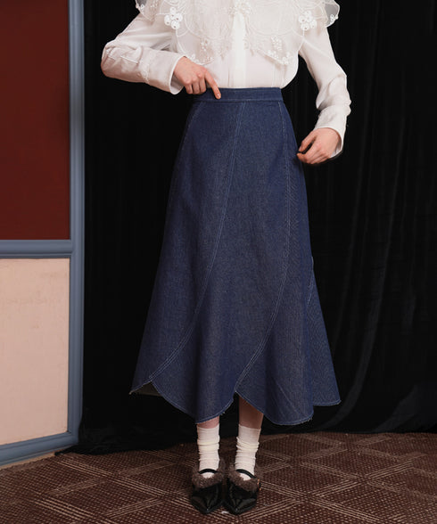 Curve Cut Denim Skirt