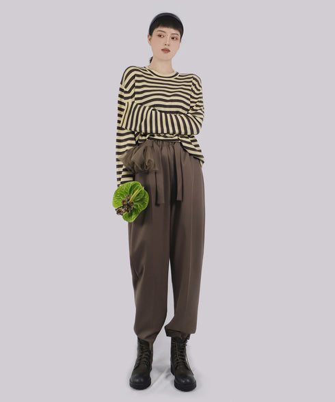 Ribbon Cuff Stripe Top