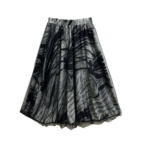Abstract Mesh Flare Skirt