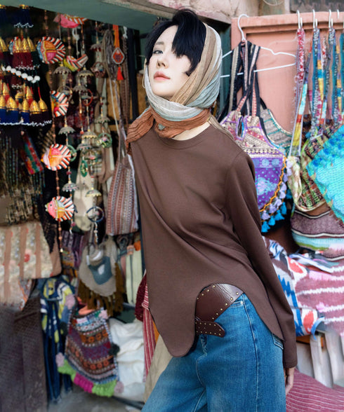 Wave Hem Long Sleeve Top