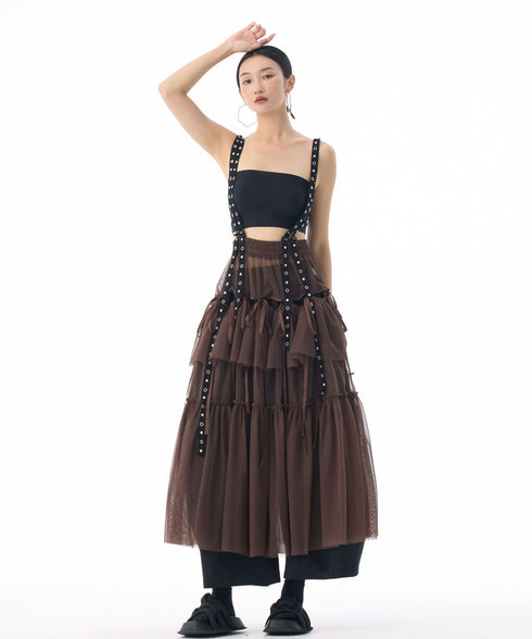 Tiered Mesh Belt Skirt