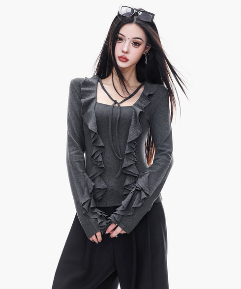 Ruffle Trim Slim Fit Top