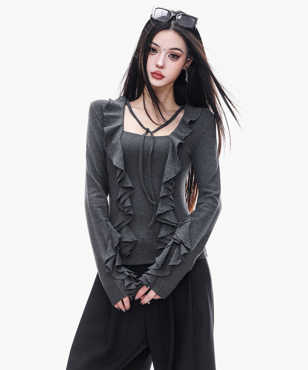 Ruffle Trim Slim Fit Top