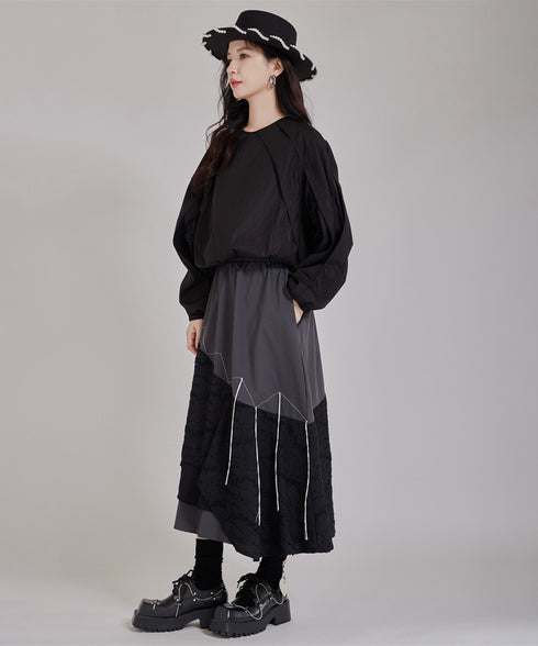 Layered Texture Line Flare Skirt