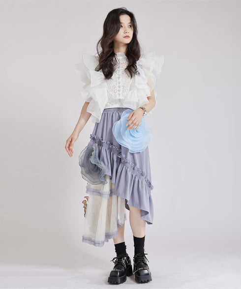 Floral Ruffle Lace Blouse