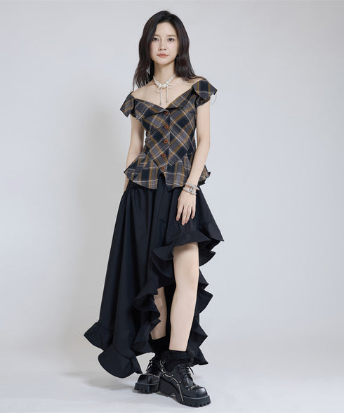 Fold Collar Peplum Top